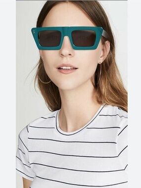 Zimmermann New Carnaby Petrol Green Flat Top Rectangular Frame Sunglasses NIB